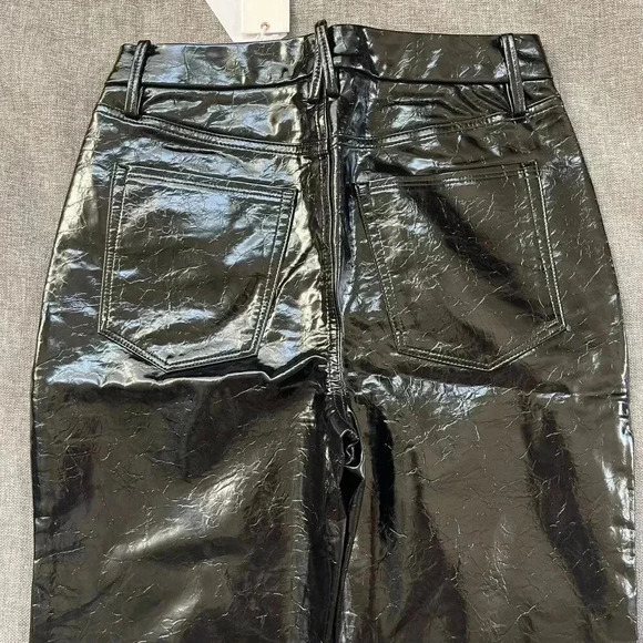 NWT Good American GC125T Women's Pants 8/29 Black Textured Fux Leather Goth - Picture 3 of 11